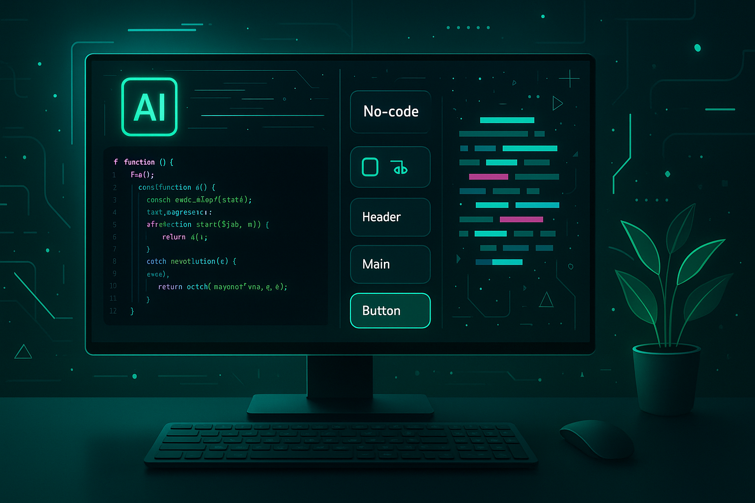 Interfaz moderna de desarrollo con herramientas de codificación impulsadas por IA