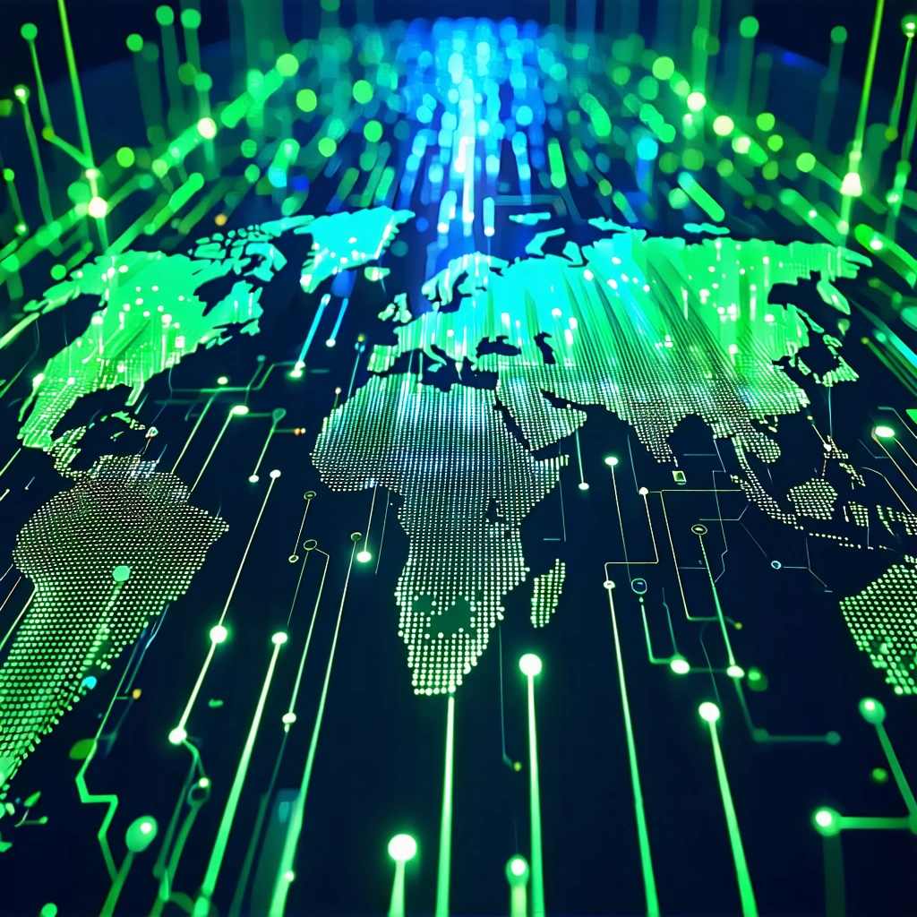Visualización de crecimiento de tráfico de internet global con flujos de datos y conectividad mundial
