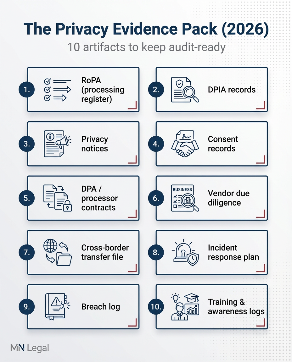 The Privacy Evidence Pack 2026 — 10 artifacts checklist