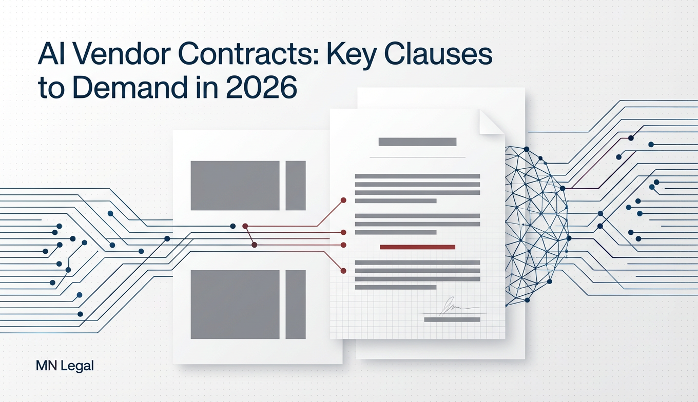 AI vendor contract negotiation concept with network security motif