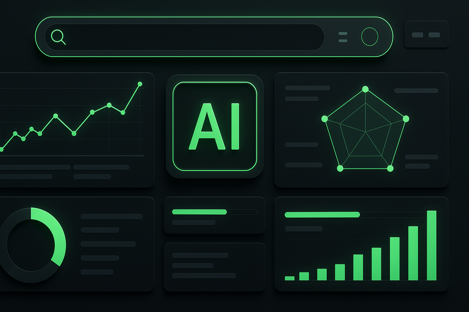 Interfaz moderna de búsqueda web con elementos de IA y optimización de experiencia de usuario
