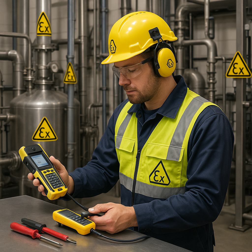 Maintenance Technician Inspecting Intrinsically Safe Equipment
